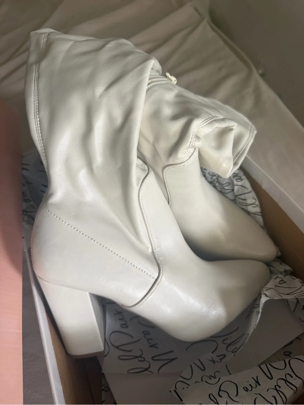 High Heel High Knee Boots - Women's Off White